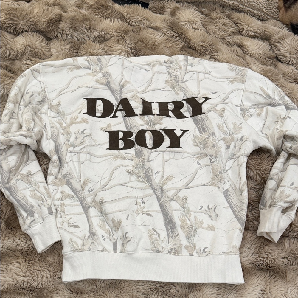 Dairy Boy White and Gray Camo Crewneck Sweatshirt SMALL OVERSIZED